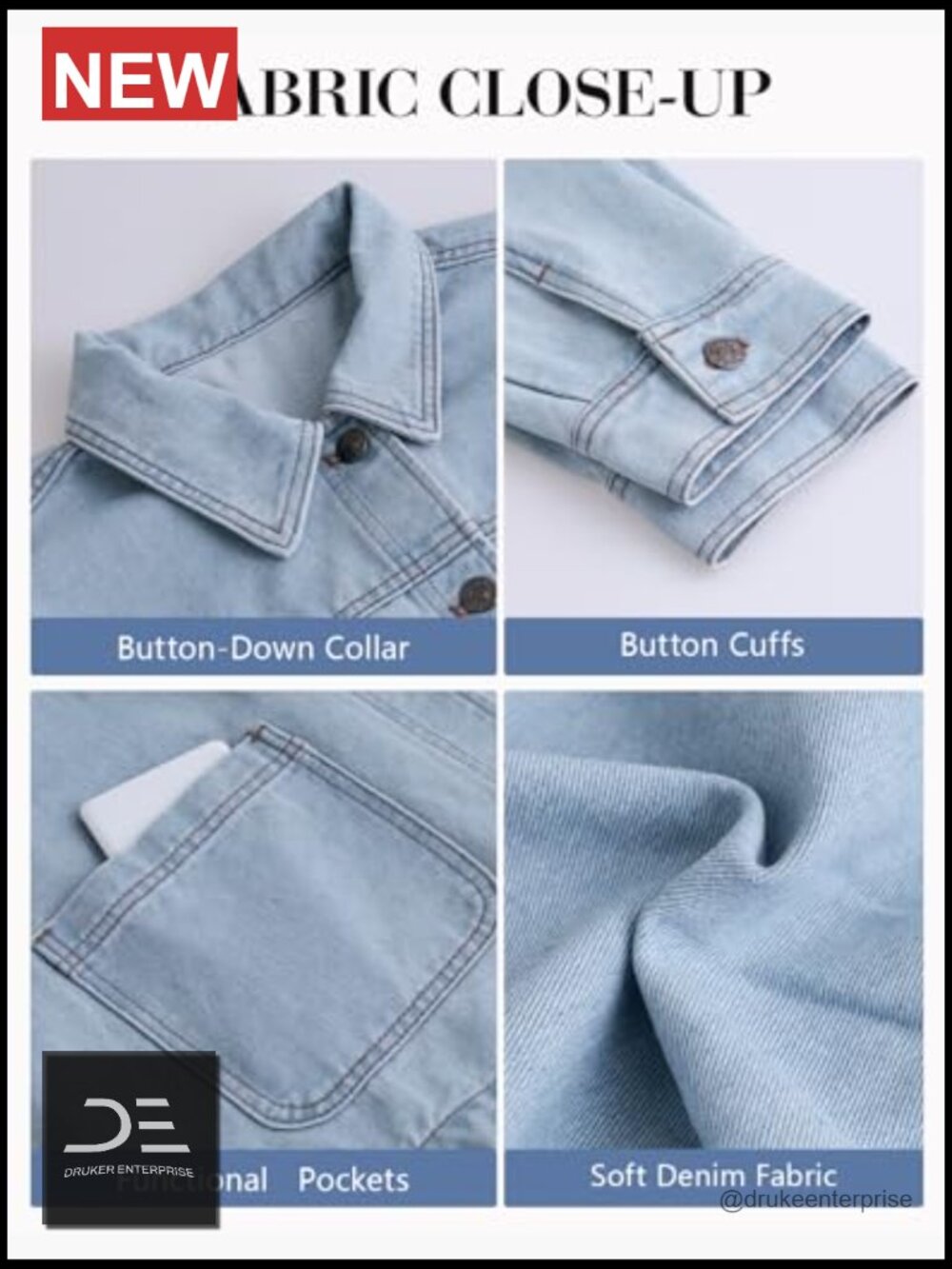 Oversized Denim Jacket Shacket Button Down Long Sleeve Cotton Blend - Picture 6 of 7
